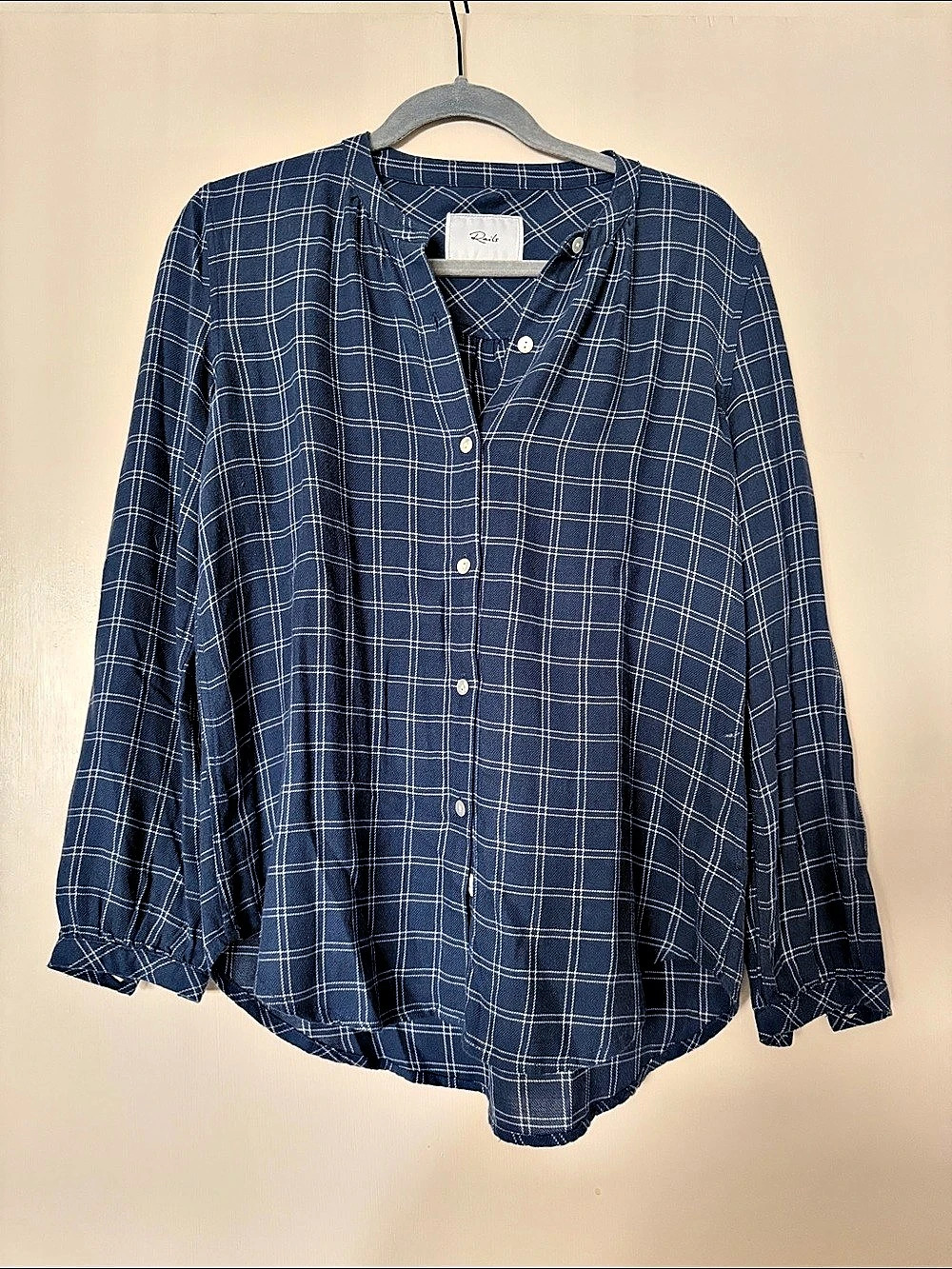 Rails Plaid Button Front Blouse Blue & White Size XS